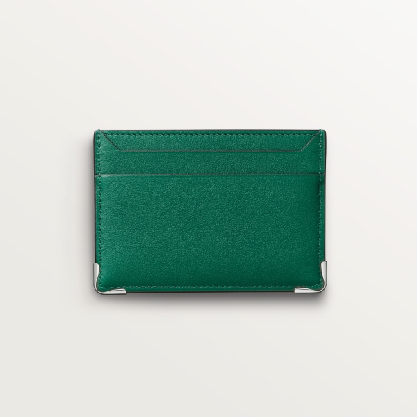 雙面卡片夾，Must de Cartier  XL 標誌光滑綠色小牛皮，鍍鈀飾面