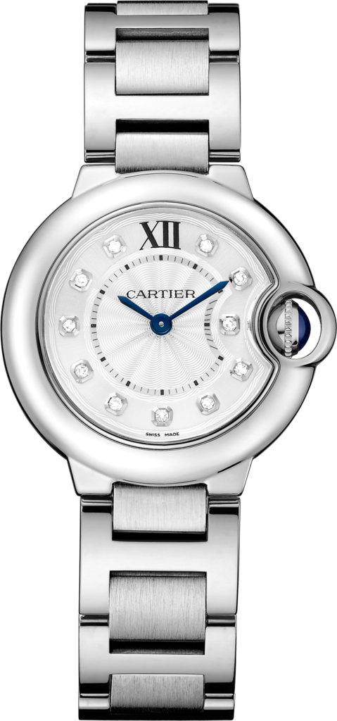 Ballon Bleu de Cartier watch28mm, quartz movement, steel, diamonds