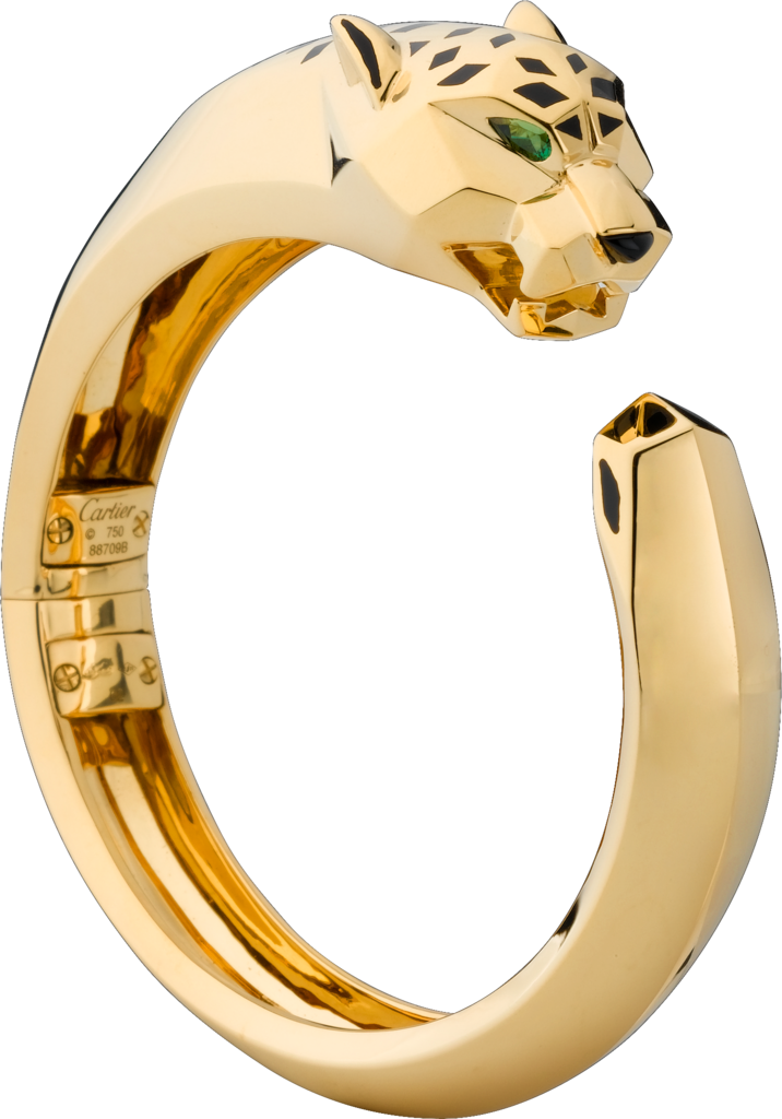 Panthère de Cartier 手鐲18K黃金，亮漆，沙弗萊石榴石，縞瑪瑙