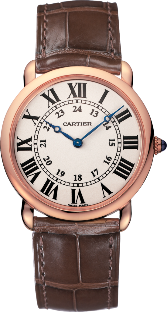 Ronde Louis Cartier 腕錶36毫米，手動上鏈機械機芯，18K玫瑰金，皮革