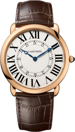 Ronde Louis Cartier watch 42mm, hand-wound mechanical movement, rose gold, leather