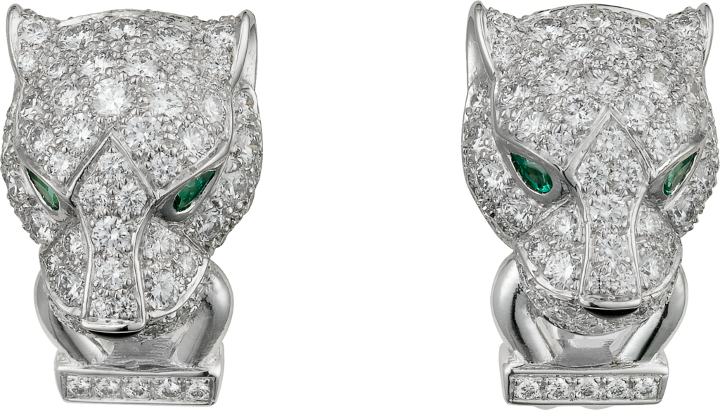 Panthère de Cartier 耳環18K白色黃金，鑽石，祖母綠，縞瑪瑙
