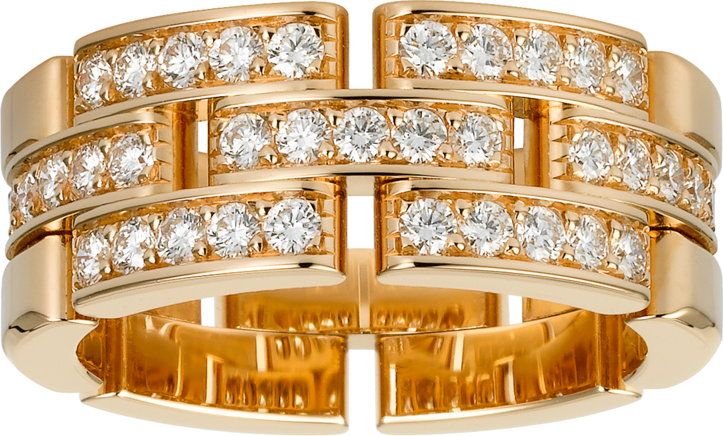 Maillon Panthère 戒指，鋪鑲3行半圈鑽石18K玫瑰金，鑽石