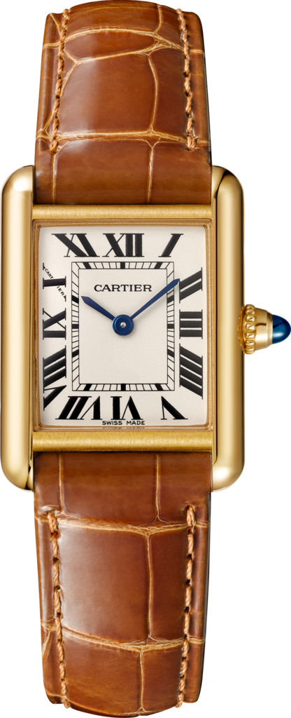 Tank Louis Cartier 腕錶小型款，石英機芯，18K黃金，皮革