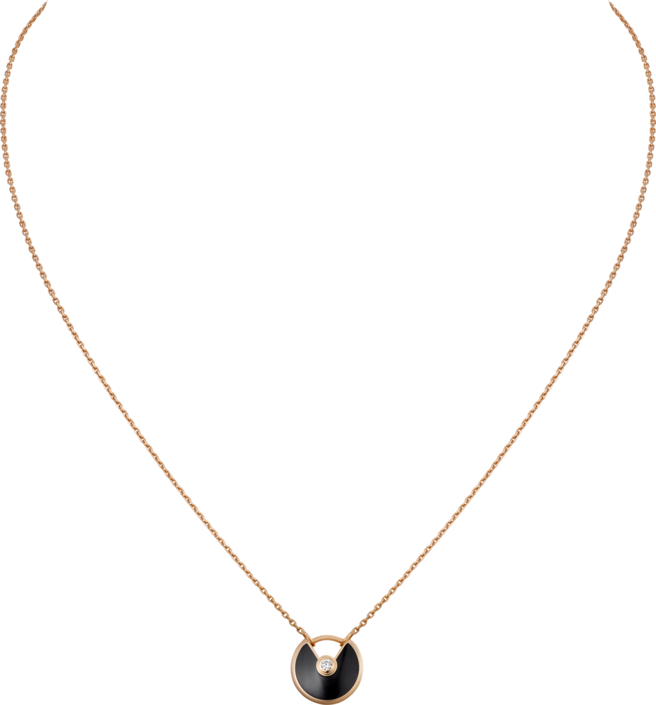 Amulette de Cartier 項鏈，超小型款18K玫瑰金，縞瑪瑙，鑽石