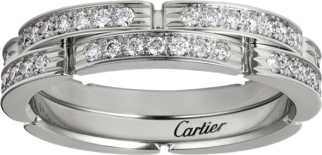 Maillon Panthère 高級結婚戒指，鋪鑲2行半圈鑽石18K白色黃金，鑽石