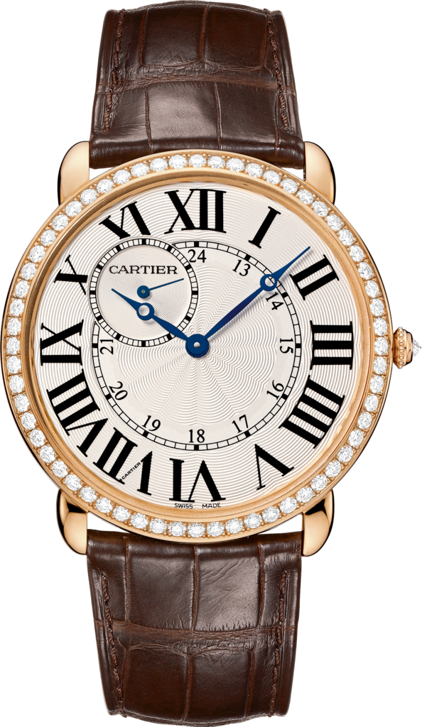 Ronde Louis Cartier 腕錶42毫米，手動上鏈機械機芯，18K玫瑰金，鑽石，皮革