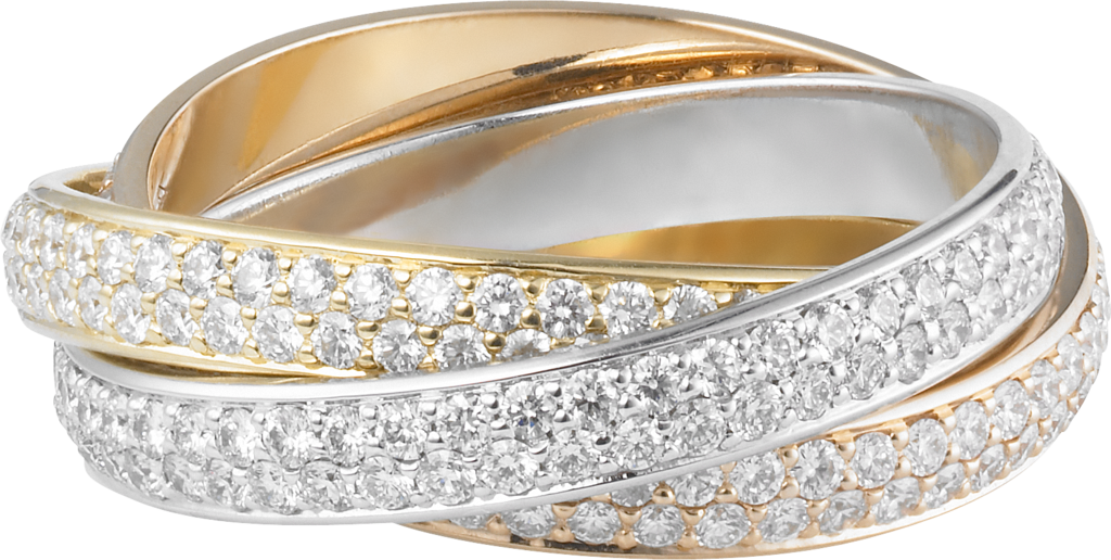 Trinity 戒指，小型款18K白色黃金，18K黃金，18K玫瑰金，鑽石