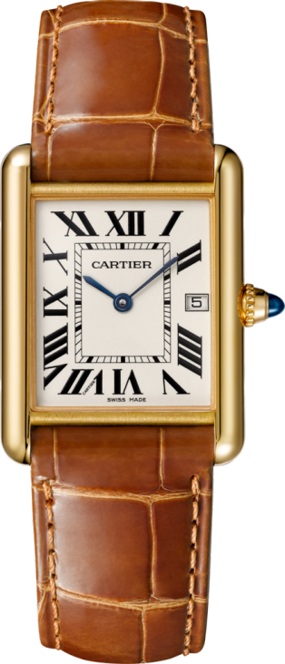 Tank Louis Cartier watch Large model, quartz movement, yellow gold, leather