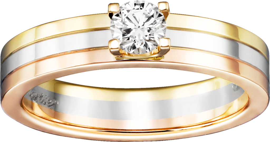 Vendôme Louis Cartier 單鑽戒指18K白色黃金，18K黃金，18K玫瑰金，鑽石
