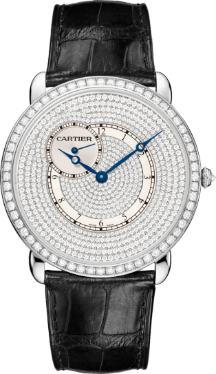 Ronde Louis Cartier 腕錶 42毫米，手動上鏈機械機芯，18K白色黃金，鑽石，皮革