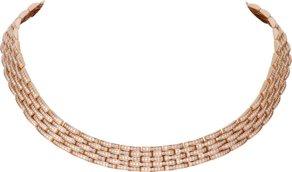 Maillon Panthère 高級項鏈，鋪鑲5行鑽石玫瑰金，鑽石