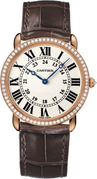 CRWR000651 - Ronde Louis Cartier watch - 36mm, hand-wound mechanical  movement, rose gold, diamonds, leather - Cartier