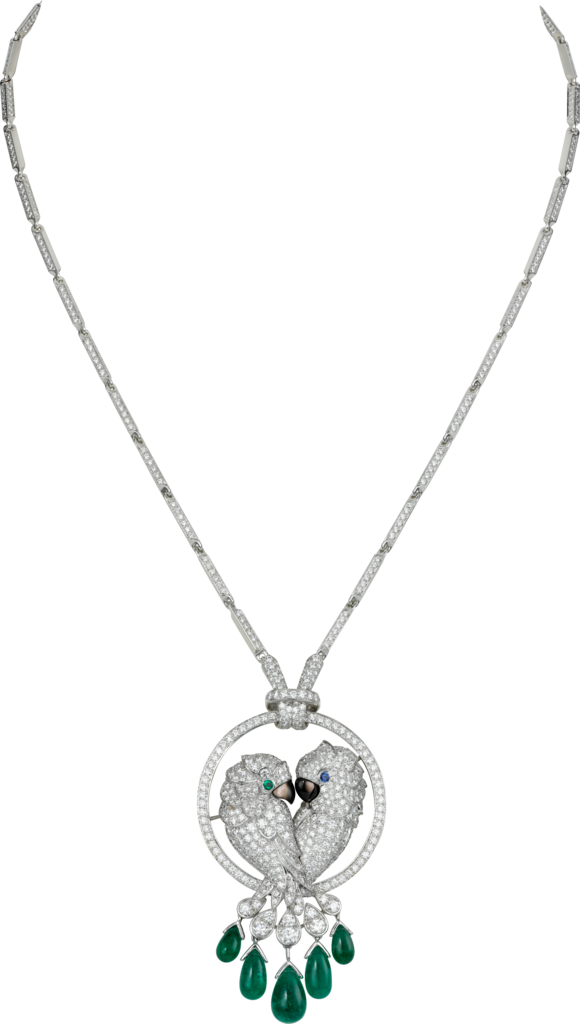 Les Oiseaux Libérés 項鏈白色黃金，祖母綠，藍寶石，珍珠母貝，鑽石