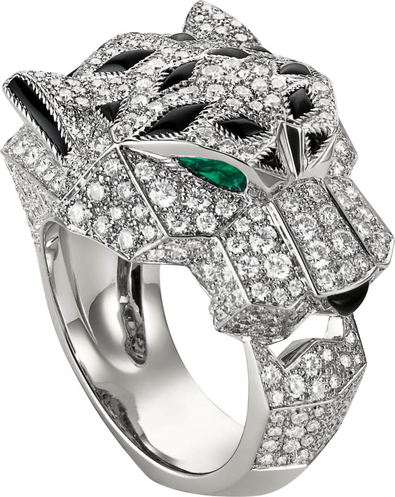 Panthère de Cartier 戒指18K白色黃金，鑽石，祖母綠，縞瑪瑙