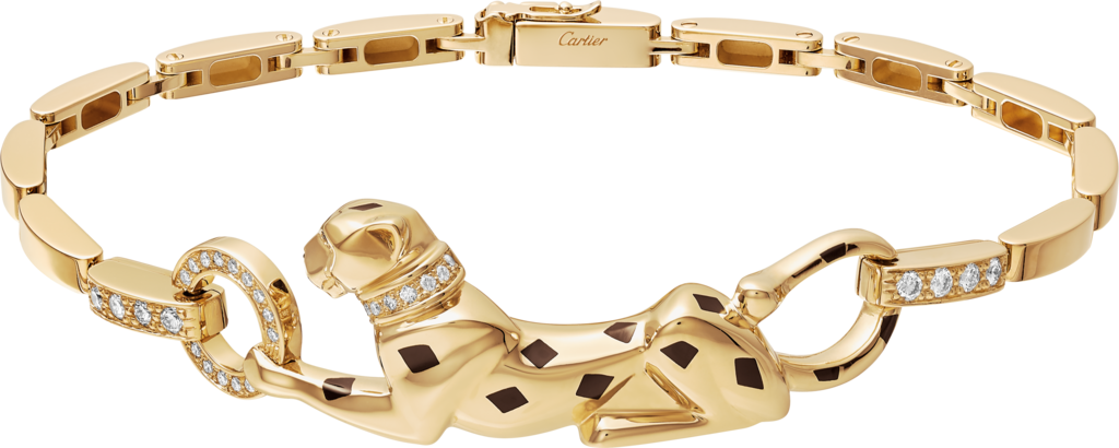 Panthère de Cartier 手鐲18K黃金，亮漆，鑽石，沙弗萊石榴石，縞瑪瑙