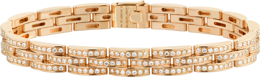 Maillon Panthère 高級手鐲，鋪鑲3行鑽石18K玫瑰金，鑽石