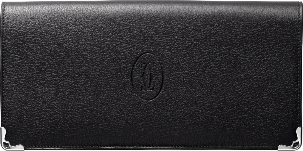 International Wallet with Gussets, Must de CartierBlack calfskin, stainless steel finish