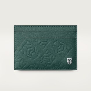 卡片夾，Panthère 松綠色壓印小牛皮，鍍鈀飾面