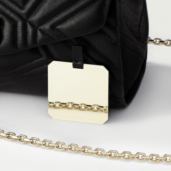 鏈帶手袋，小型款，Panthère de Cartier  黑色襯墊小牛皮，金色飾面