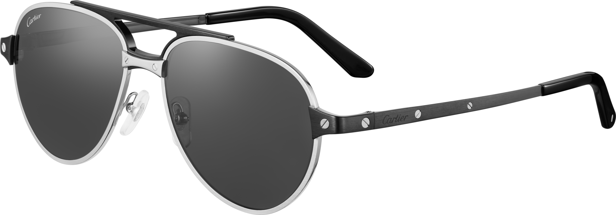 Santos de Cartier SunglassesBushed platinum finish metal, black lenses