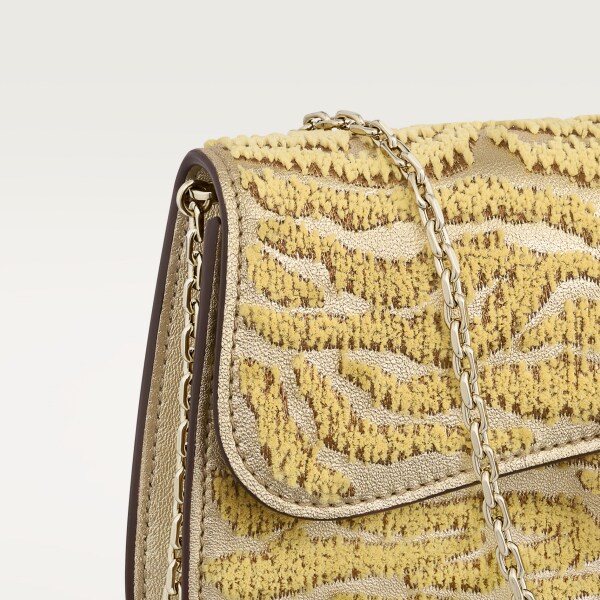 手袋，迷你款，Panthère C 金色金屬亮面小牛皮及簇飾老虎圖案刺繡