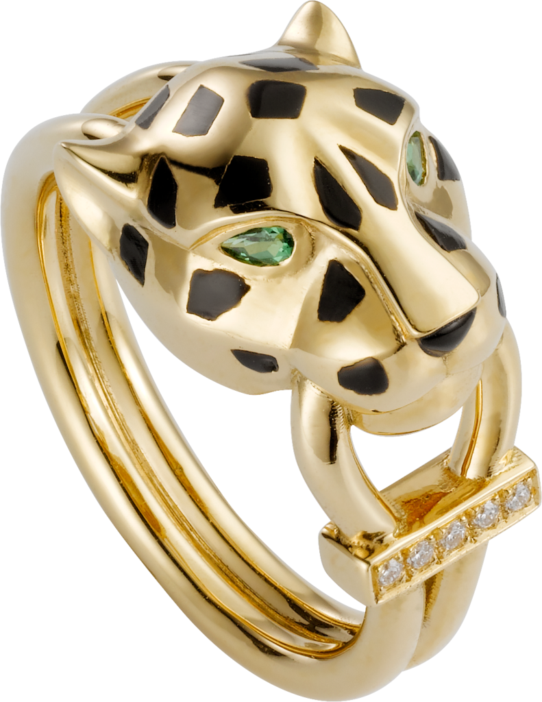 Panthère de Cartier 戒指18K黃金，亮漆，鑽石，沙弗萊石榴石
