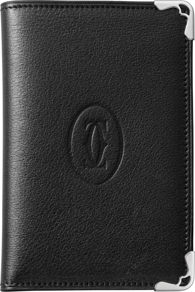 Must de Cartier 信用卡夾，可容納4張信用卡黑色小牛皮，精鋼飾面
