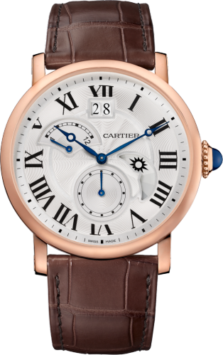 Rotonde de Cartier 大日曆逆跳雙時區晝夜顯示腕錶 42毫米，自動上鏈機械機芯，18K玫瑰金，皮革