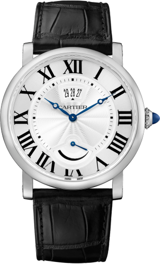 Rotonde de Cartier 腕錶，日曆及動力儲存顯示 40毫米，手動上鏈機械機芯，精鋼，皮革