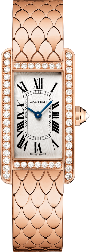 Tank Américaine 腕錶小型款，石英機芯，18K玫瑰金，鑽石