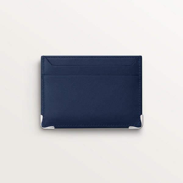 雙面卡片夾，Must de Cartier 海軍藍色通花標誌小牛皮，鍍鈀飾面 