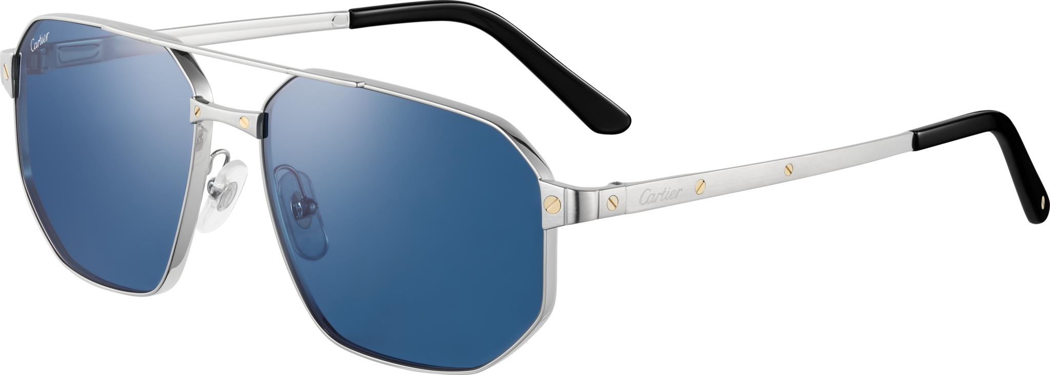 Santos de Cartier 太陽眼鏡光滑及磨砂鍍鉑金飾面金屬，藍色鏡片
