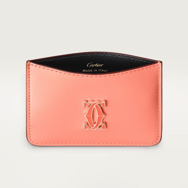 C de Cartier Small Leather Goods, Card holder Two-tone coral/light coral calfskin, golden finish and coral/light coral enamel