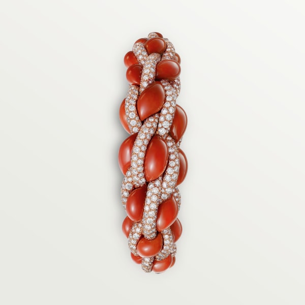 Tressage 手鐲 18K玫瑰金，珊瑚，鑽石