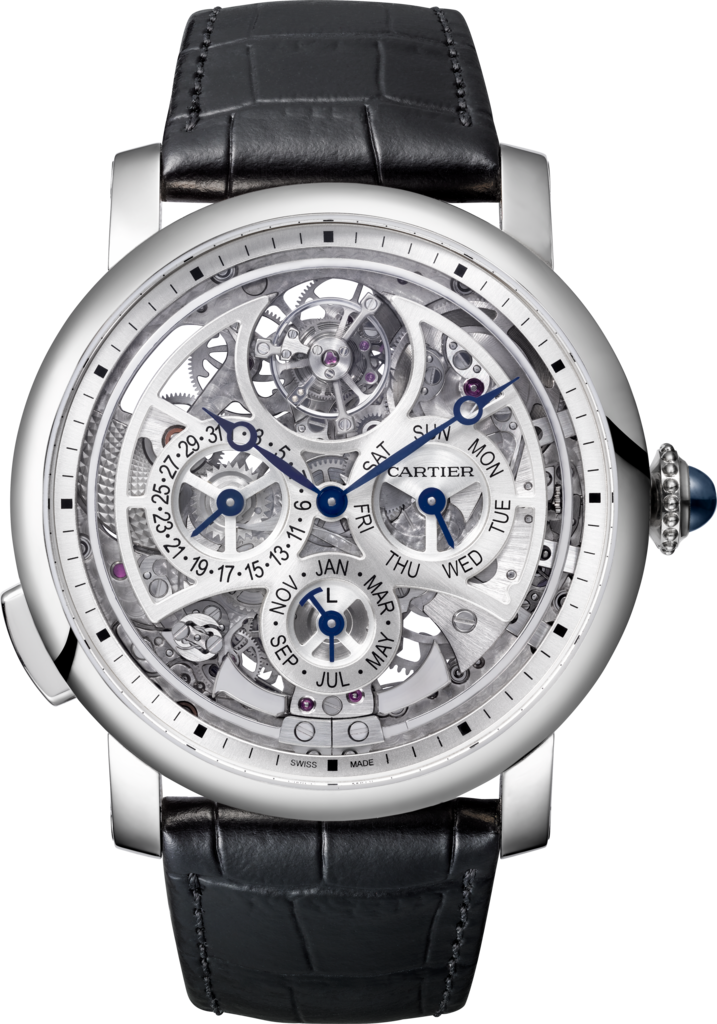 Rotonde de Cartier 高級複雜功能鏤空腕錶45毫米，自動上鏈機械機芯，鉑金，皮革