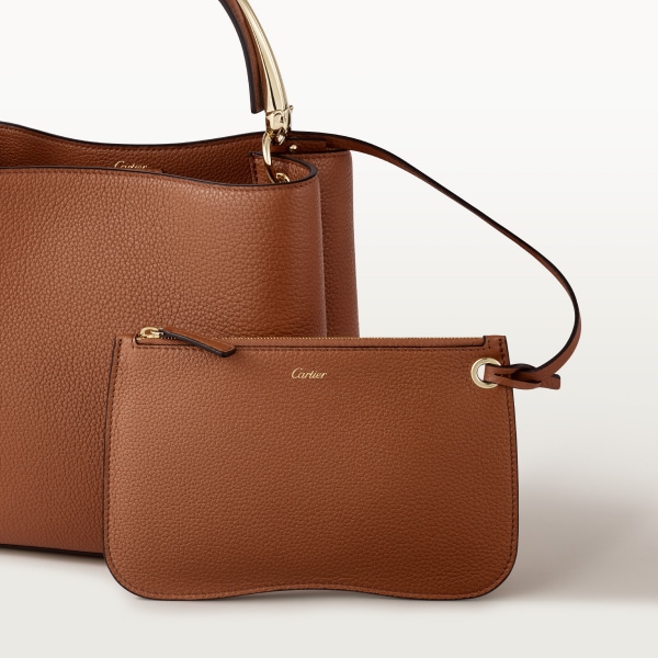 手袋，小型款，Panthère Double de Cartier 手袋，焦糖色粒面小牛皮，金色飾面