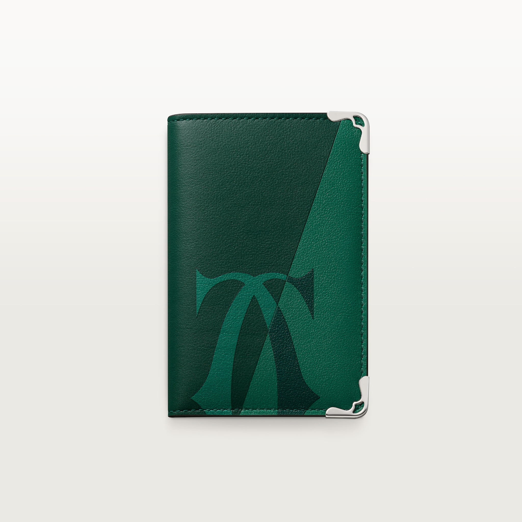 卡片夾，可容納4張卡片，Must de CartierXL 標誌光滑綠色小牛皮，鍍鈀飾面