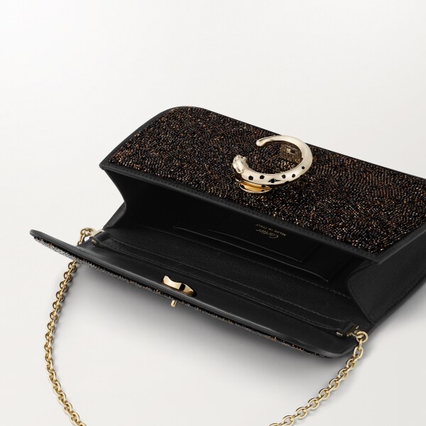 手袋，迷你款，Panthère C 黑色玻璃圓珠，布料，金色飾面及黑色琺瑯