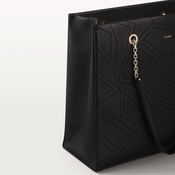 手提袋，Panthère 黑色粒面小牛皮，金色飾面