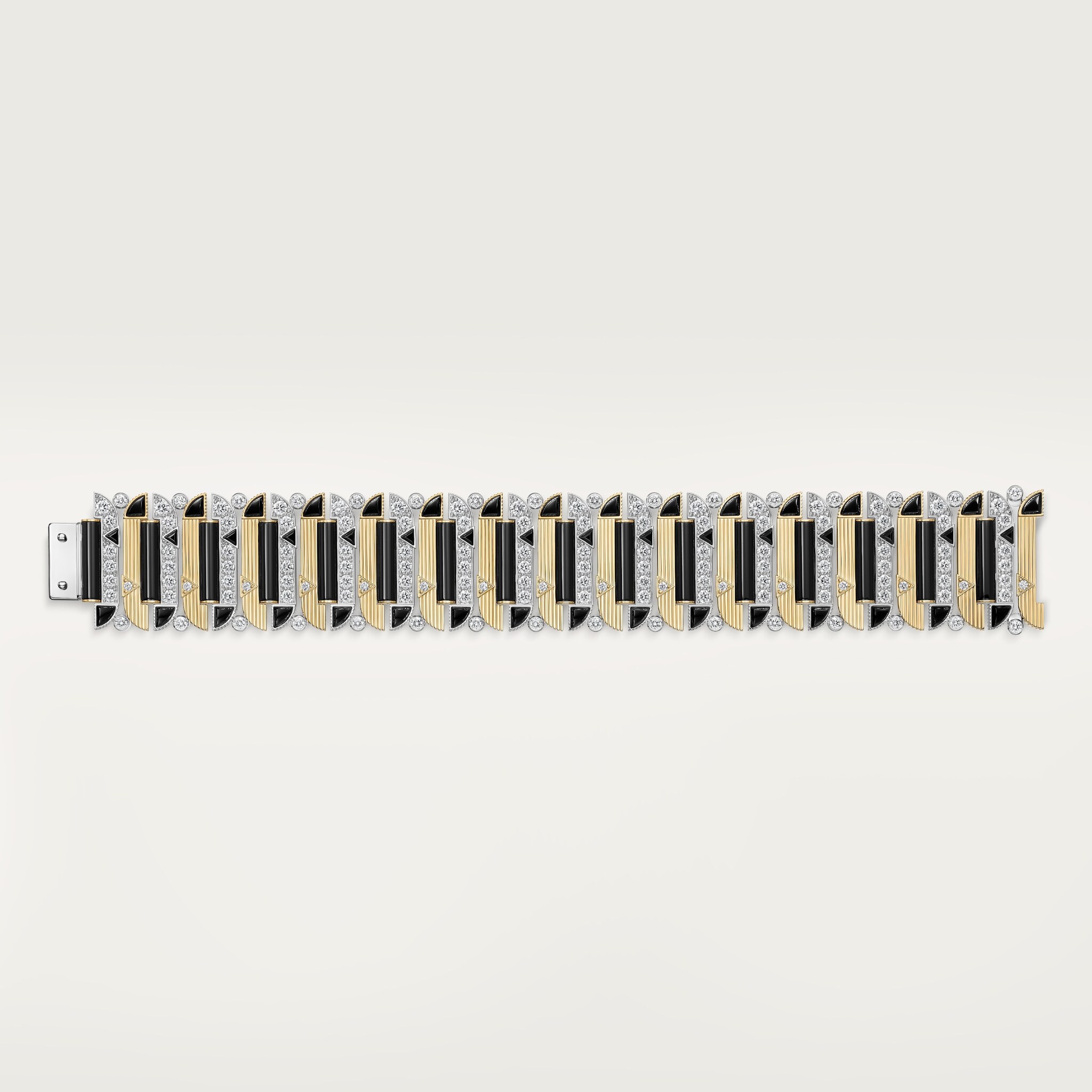 Géométrie & Contrastes bracelet, onyx, pavedYellow gold, white gold, onyx, diamonds