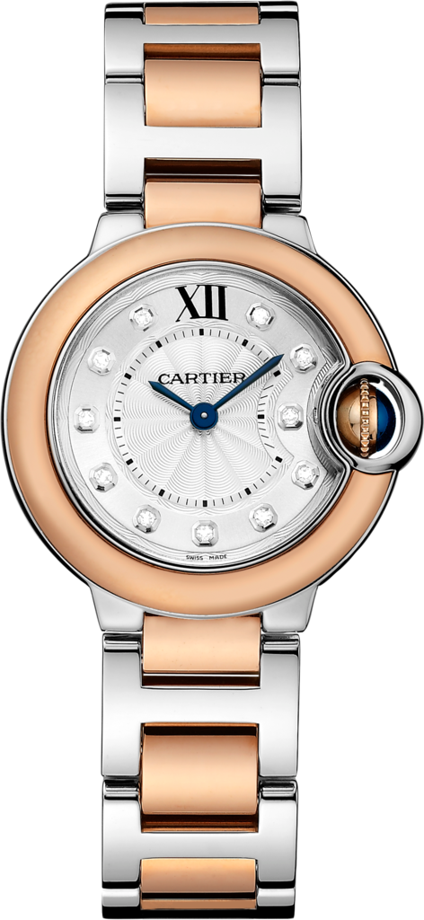 Ballon Bleu de Cartier 腕錶28毫米，石英機芯，18K玫瑰金，精鋼，鑽石