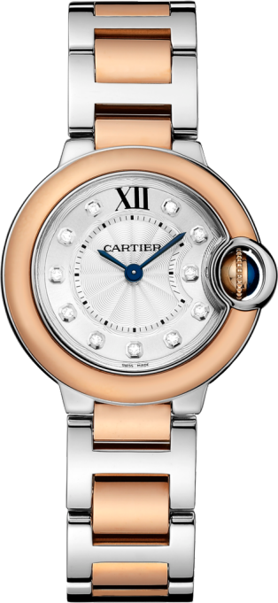 Ballon Bleu de Cartier 腕錶 28毫米，石英機芯，18K玫瑰金，精鋼，鑽石