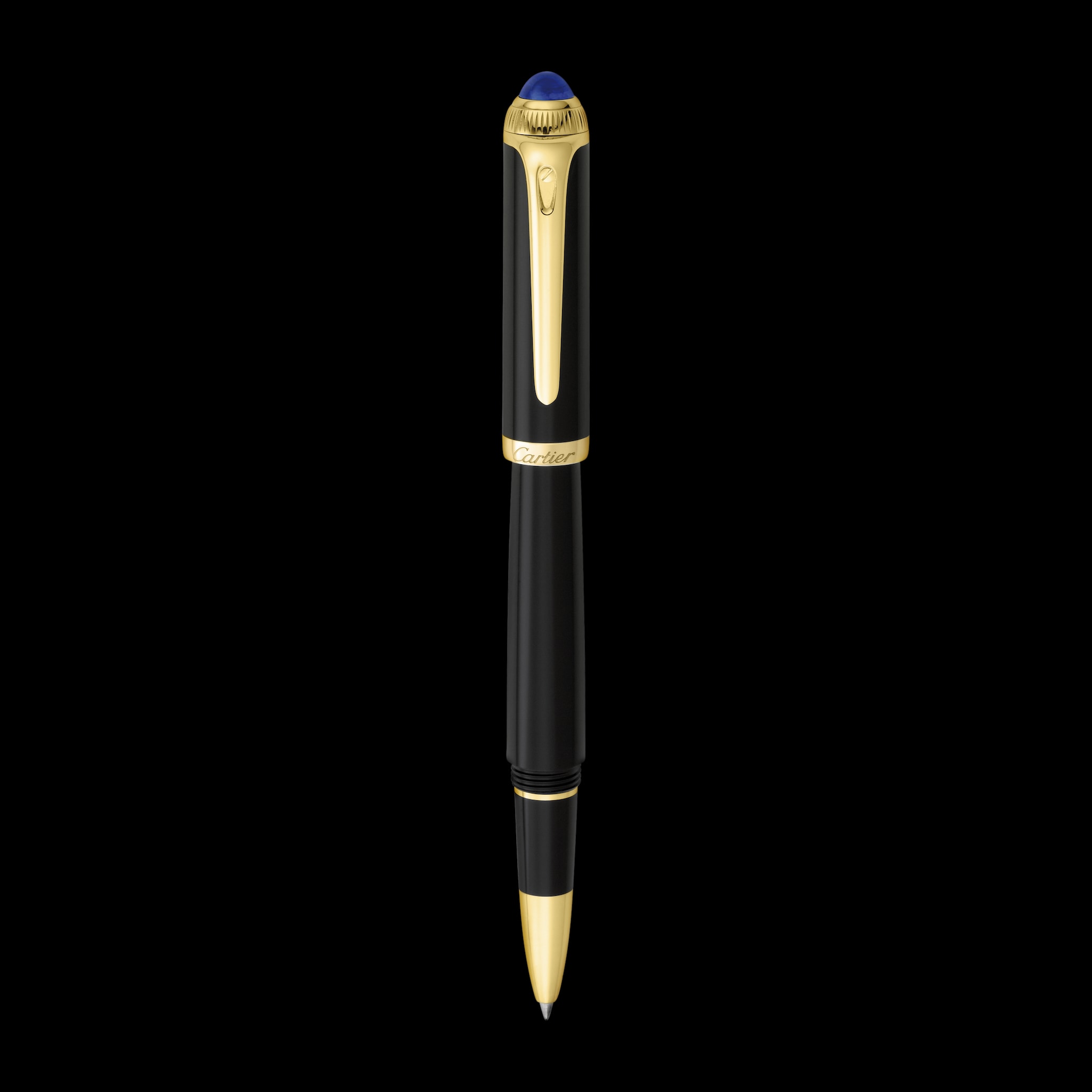 R de Cartier 鋼珠筆黑色複合材質，黃金色飾面細節