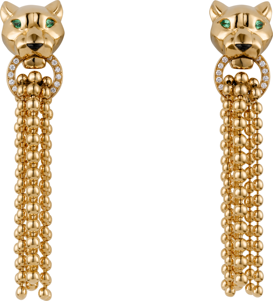 Panthère de Cartier 耳環黃金，鑽石，沙弗萊石榴石，縞瑪瑙