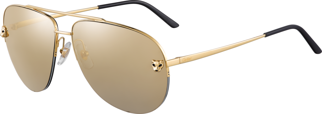 Panthère de Cartier 太陽眼鏡金屬，光滑金色飾面，金色鏡面鏡片