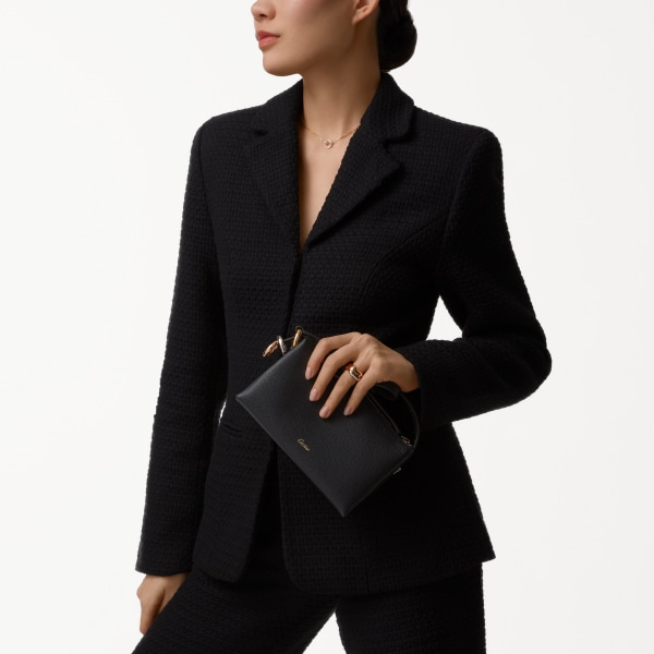 肩揹手袋，迷你款，Trinity 系列 黑色粒面小牛皮，金色、鍍鈀及玫瑰金色飾面