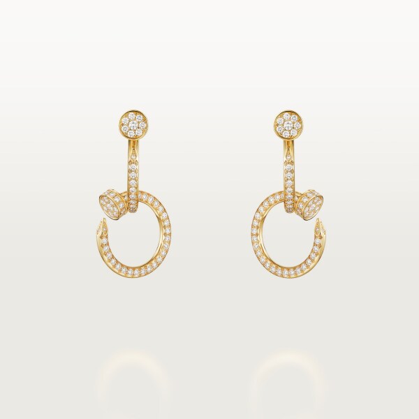 Juste un Clou earrings, double, semi-paved Yellow gold, diamonds
