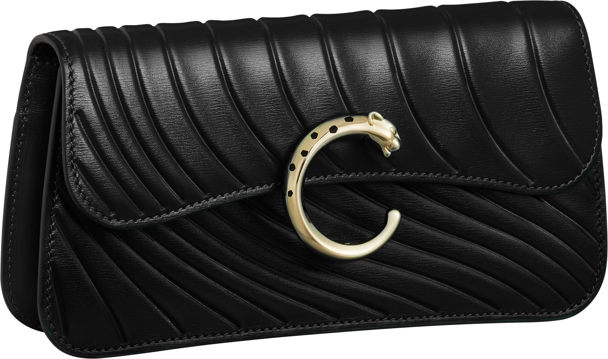 鏈帶手袋，迷你款，Panthère de Cartier黑色小牛皮，壓印 Cartier 標誌圖案，金色飾面 