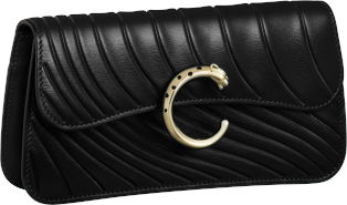 鏈帶手袋，迷你款，Panthère de Cartier 黑色小牛皮，壓印 Cartier 標誌圖案，金色飾面 
